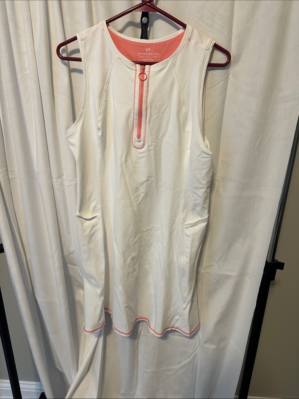 Southern Tide White Sleeveless Tank Dress with Coral Trim